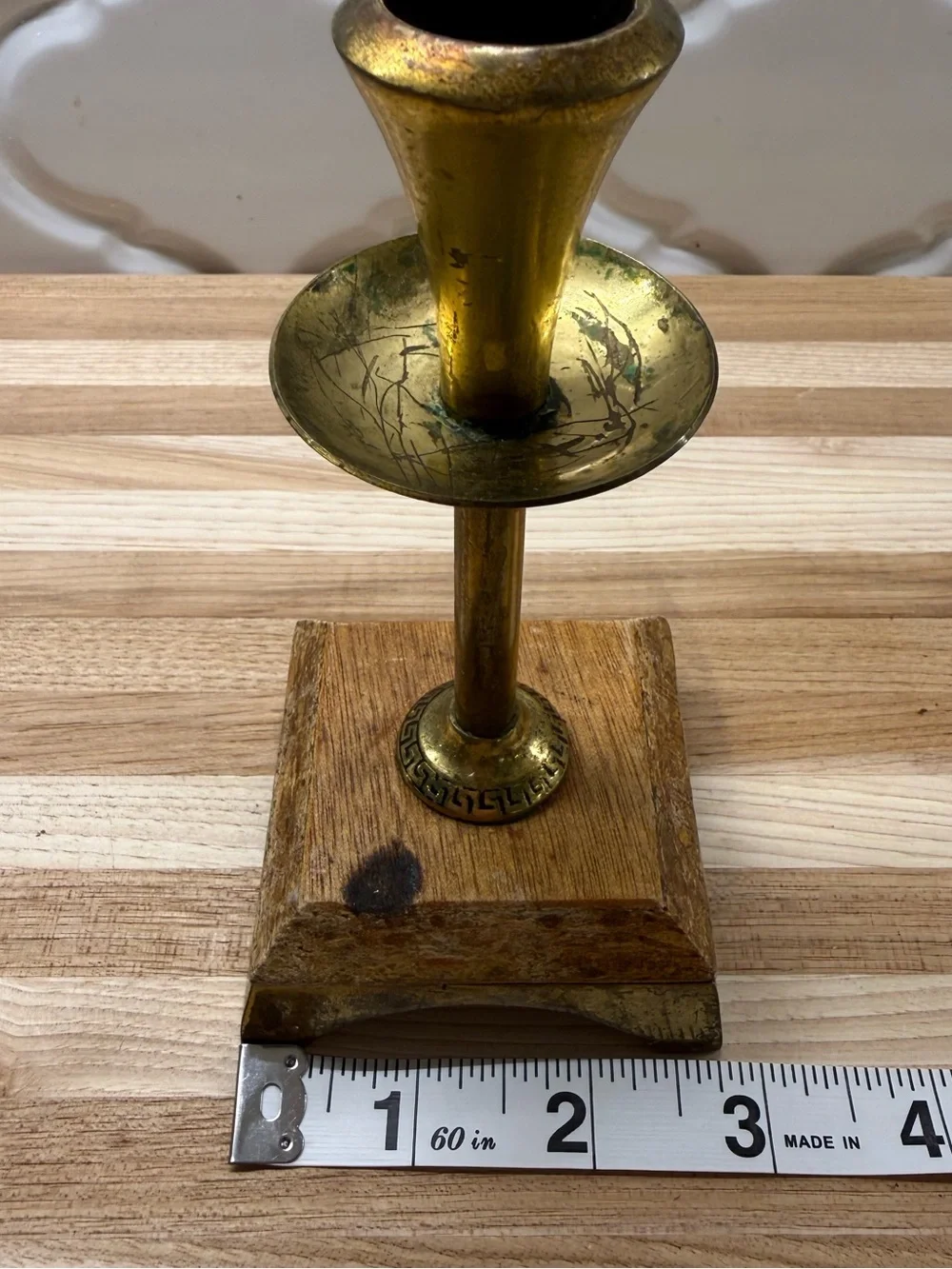 Vintage Mid-Century Israeli Brass & Stone Candlestick Holder MCM Wabi-Sabi Pair